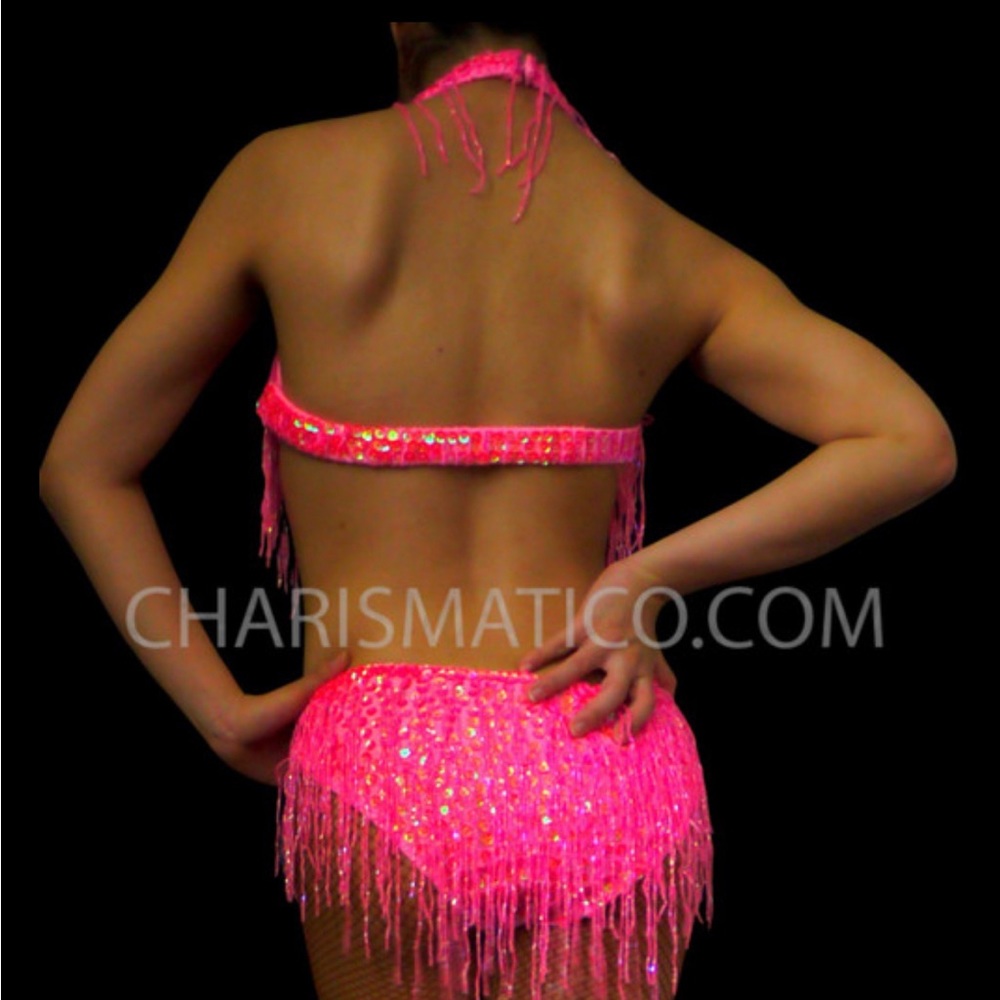 Pink Charismatico Beaded Fringe Latin Leotard